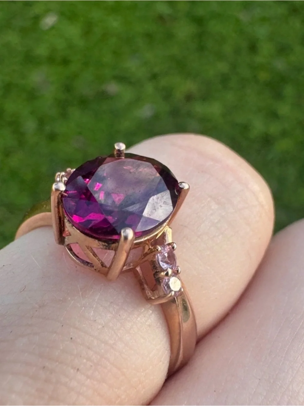 Solid 10k rose gold 2.60Ctw genuine grape garnet/pink sapphire